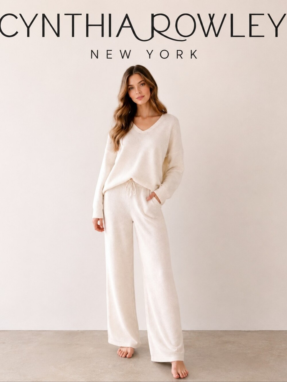 NWT Cynthia Rowley Sweater Lounge Cream Hoodie Soft Cozy Wide Leg Set XL